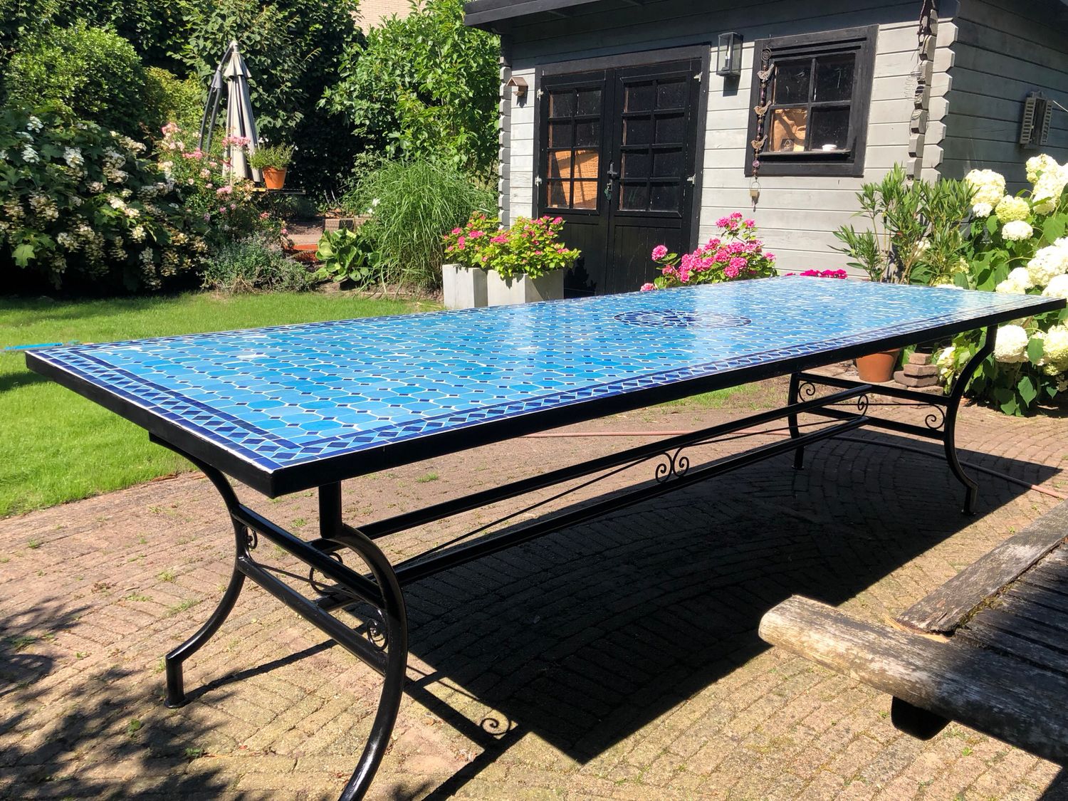 Marokkaanse Mozaiektafel 280x100 cm Blauw-Turqouise Inclusief Beste Onderstel en Afwerking ! — detail 5