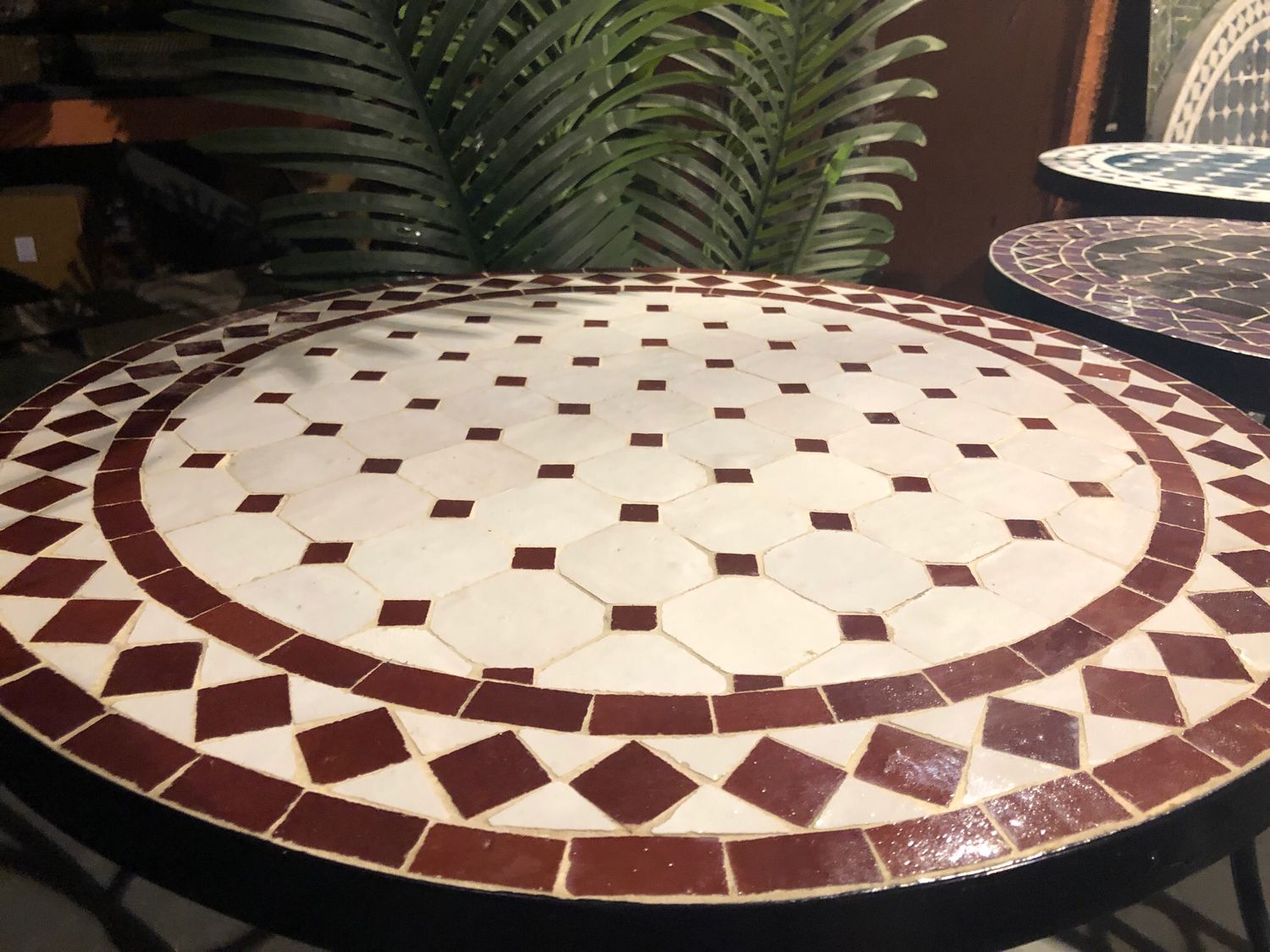 Marokkaanse Mozaiek tafel (blad) 60 cm Wit-Bordeauxrood Handgemaakt