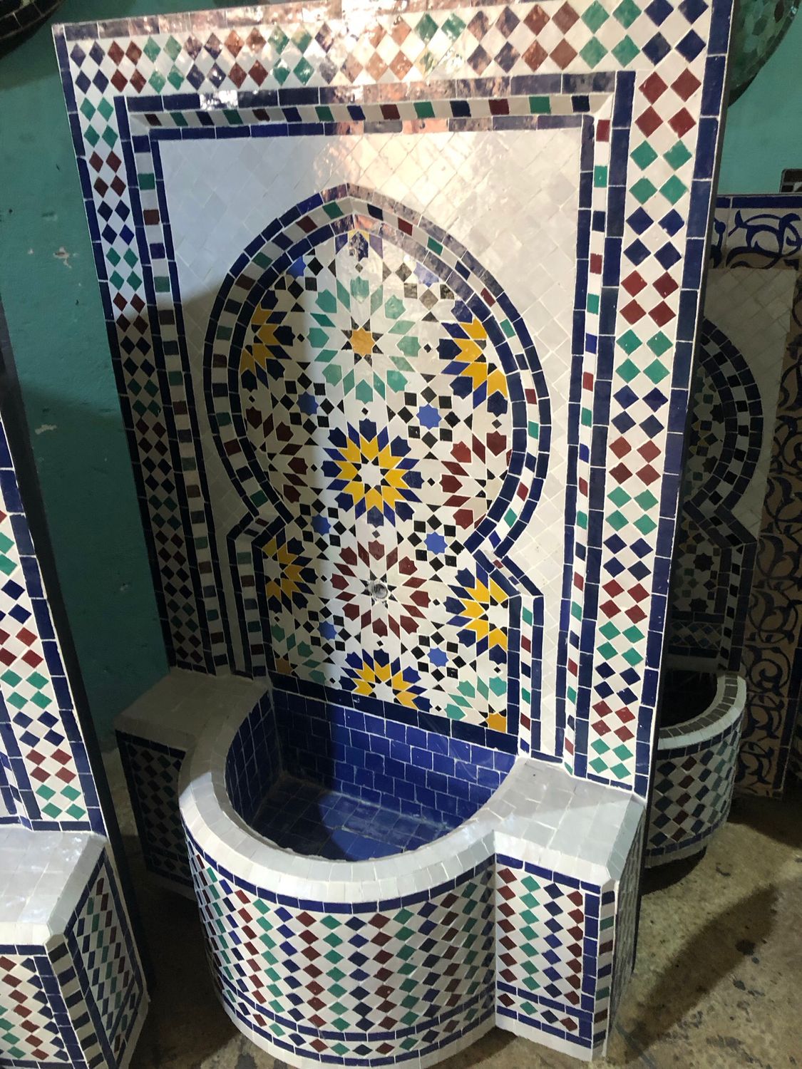 Handgemaakte Marokkaanse Mozaïek Fontein - 127x76 cm - Turqouise-blauw-creme