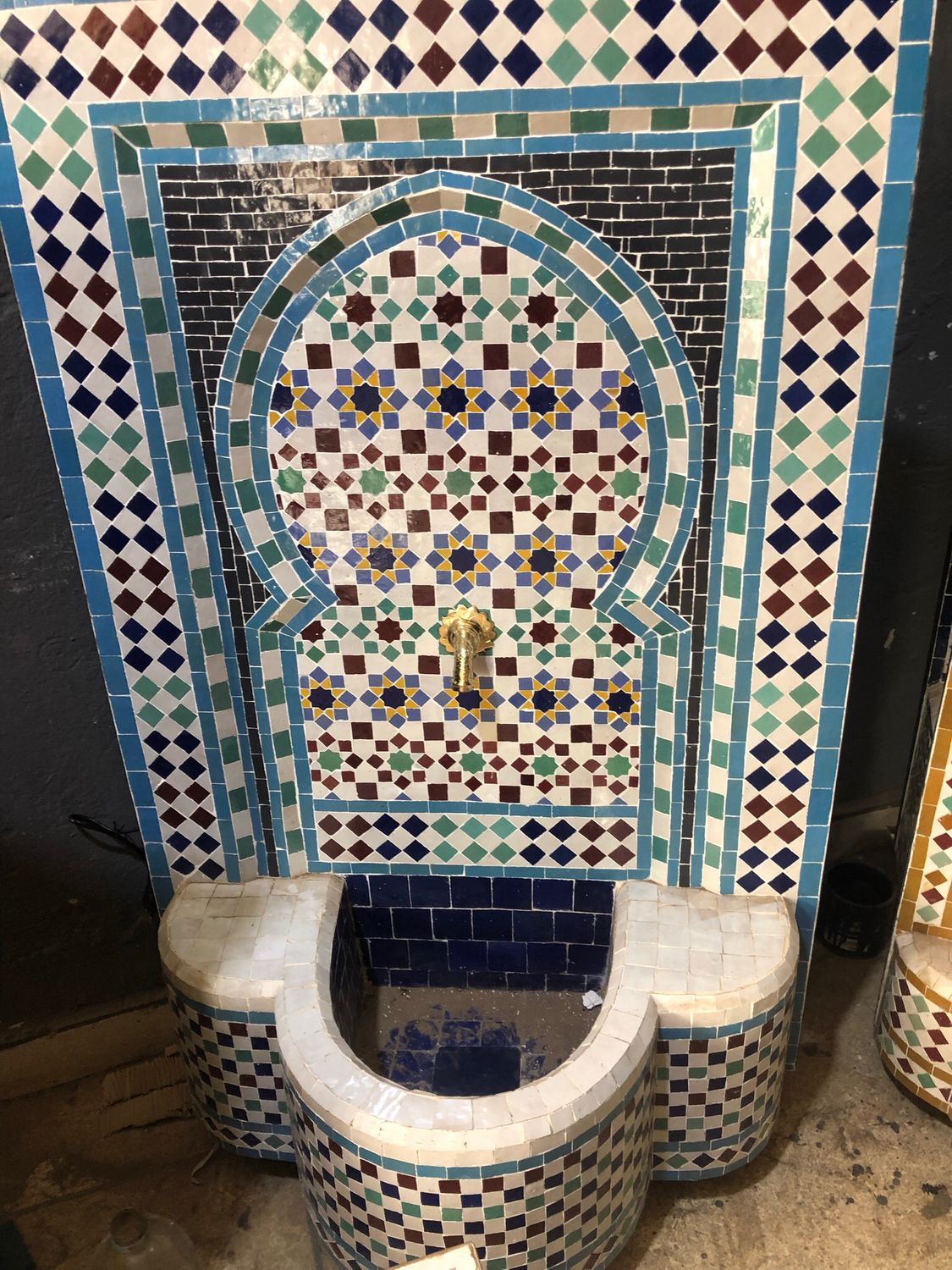 Handgemaakte Marokkaanse Mozaïek Fontein - 127x76 cm - Turqouise-blauw-creme