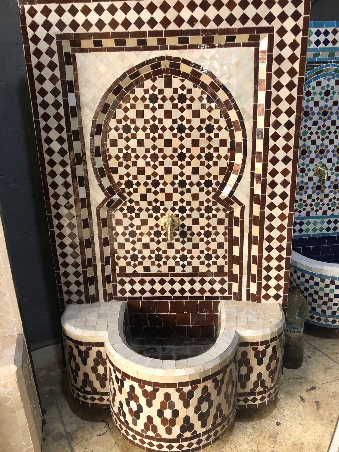 Handgemaakte Marokkaanse Mozaïek Fontein - 127x76 cm - Turqouise-blauw-creme
