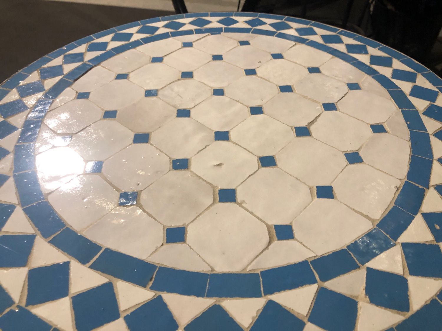 Marokkaanse Mozaiek tafel (blad) 50 cm Wit-Turqouise Handgemaakt