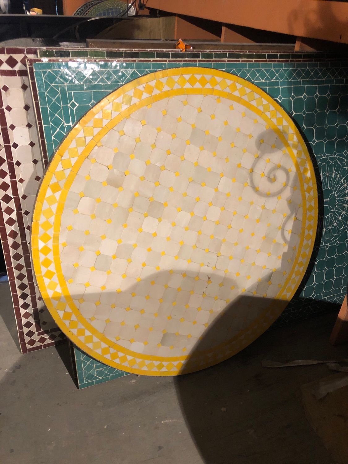 Marokkaanse Mozaiek tafel (blad) 100 cm Creme-Geel Handgemaakt
