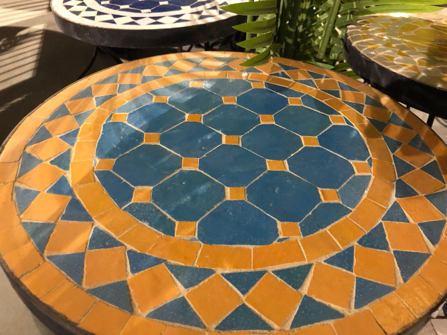 Marokkaanse Mozaiektafel (blad) 40 cm Turqouise-Geel Handgemaakt Marokkaanse Mozaiektafel (blad) 40 cm Turqouise-Geel Handgemaakt