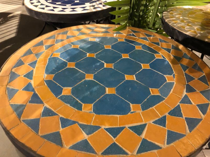 Marokkaanse Mozaiektafel (blad) 40 cm Turqouise-Geel Handgemaakt Marokkaanse Mozaiektafel (blad) 40 cm Turqouise-Geel Handgemaakt