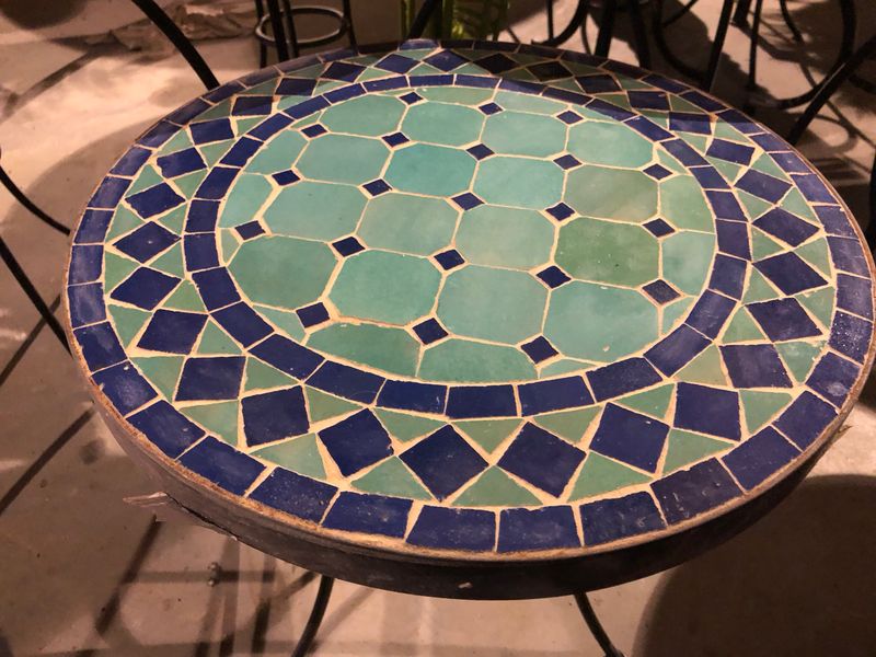 Marokkaanse Mozaiektafel (blad) 40 cm Zeegroen-Blauw Handgemaakt Marokkaanse Mozaiektafel (blad) 40 cm Zeegroen-Blauw Handgemaakt