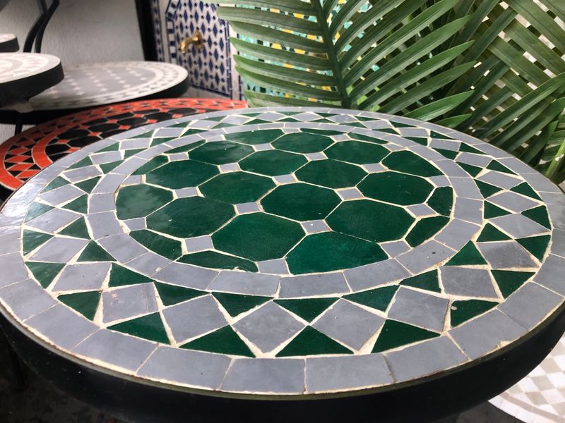 Marokkaanse Mozaiektafel (blad) 40 cm Groen-Grijs Handgemaakt Marokkaanse Mozaiektafel (blad) 40 cm Groen-Grijs Handgemaakt