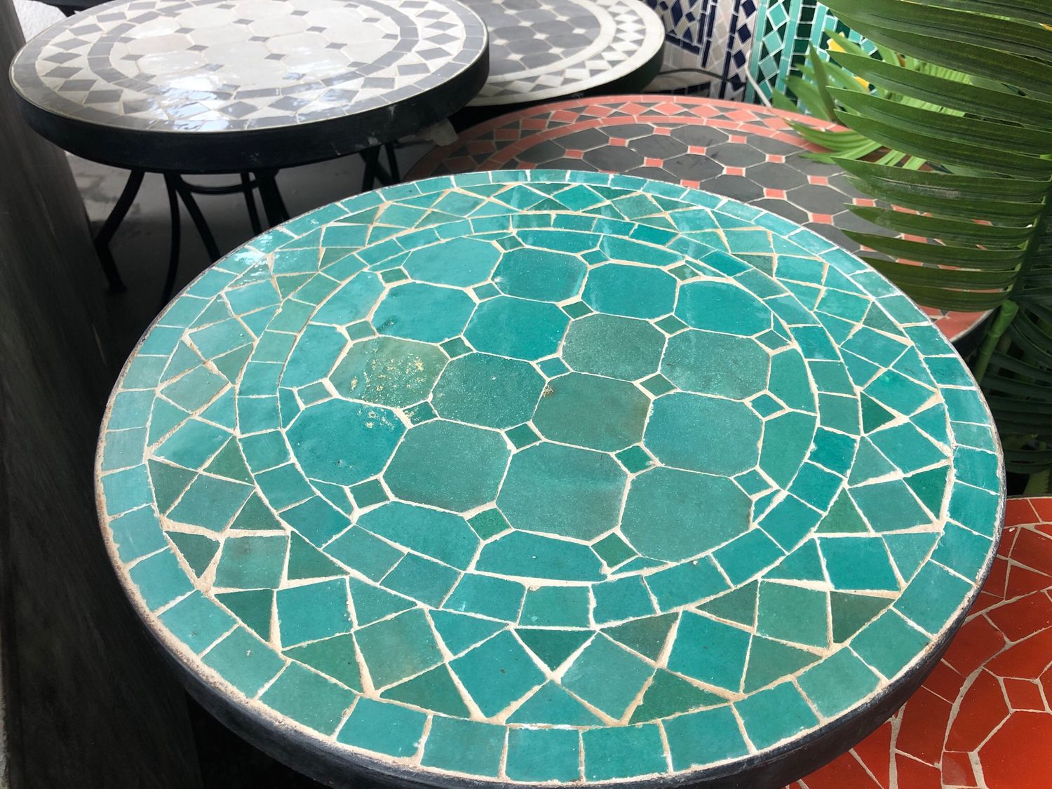 Marokkaanse Mozaiektafel (blad) 40 cm Zeegroen-Uni Handgemaakt Marokkaanse Mozaiektafel (blad) 40 cm Zeegroen-Uni Handgemaakt