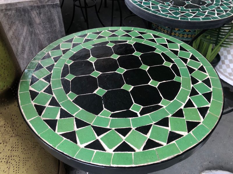 Marokkaanse Mozaiektafel (blad) 40 cm - Zwart-Appelgroen Handgemaakt Marokkaanse Mozaiektafel (blad) 40 cm - Zwart-Appelgroen Handgemaakt