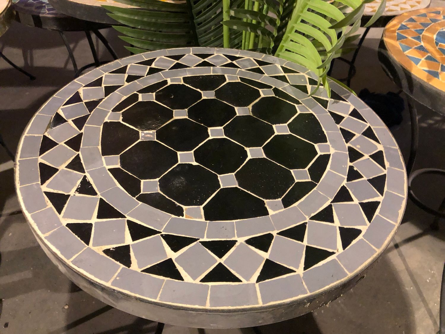 Marokkaanse Mozaiektafel (blad) 40 cm - Zwart-Grijs Handgemaakt