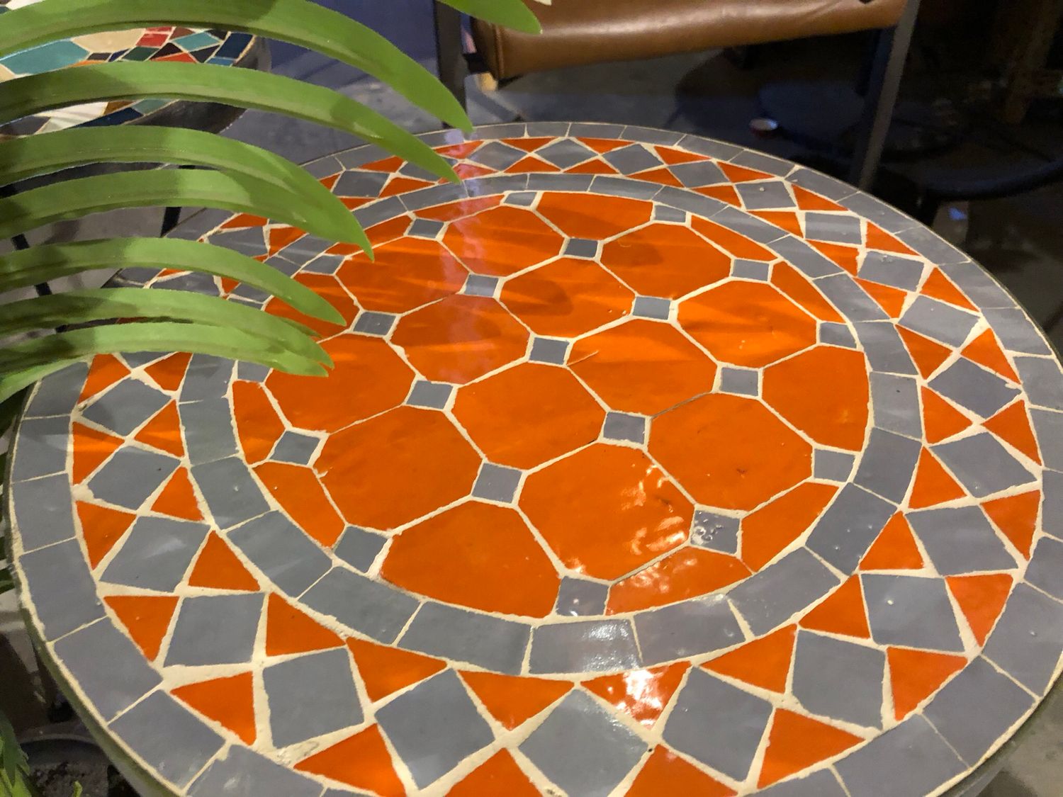 Marokkaanse Mozaiektafel (blad) 40 cm Oranje-Grijs Handgemaakt