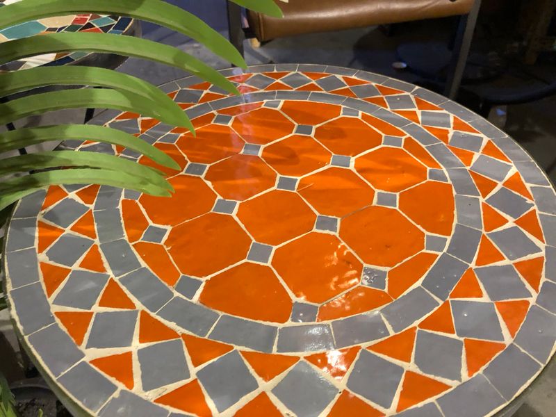Marokkaanse Mozaiektafel (blad) 40 cm Oranje-Grijs Handgemaakt Marokkaanse Mozaiektafel (blad) 40 cm Oranje-Grijs Handgemaakt