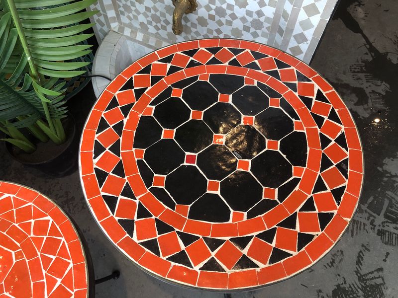 Marokkaanse Mozaiektafel (blad) 40 cm - Zwart-Oranje Handgemaakt Marokkaanse Mozaiektafel (blad) 40 cm - Zwart-Oranje Handgemaakt