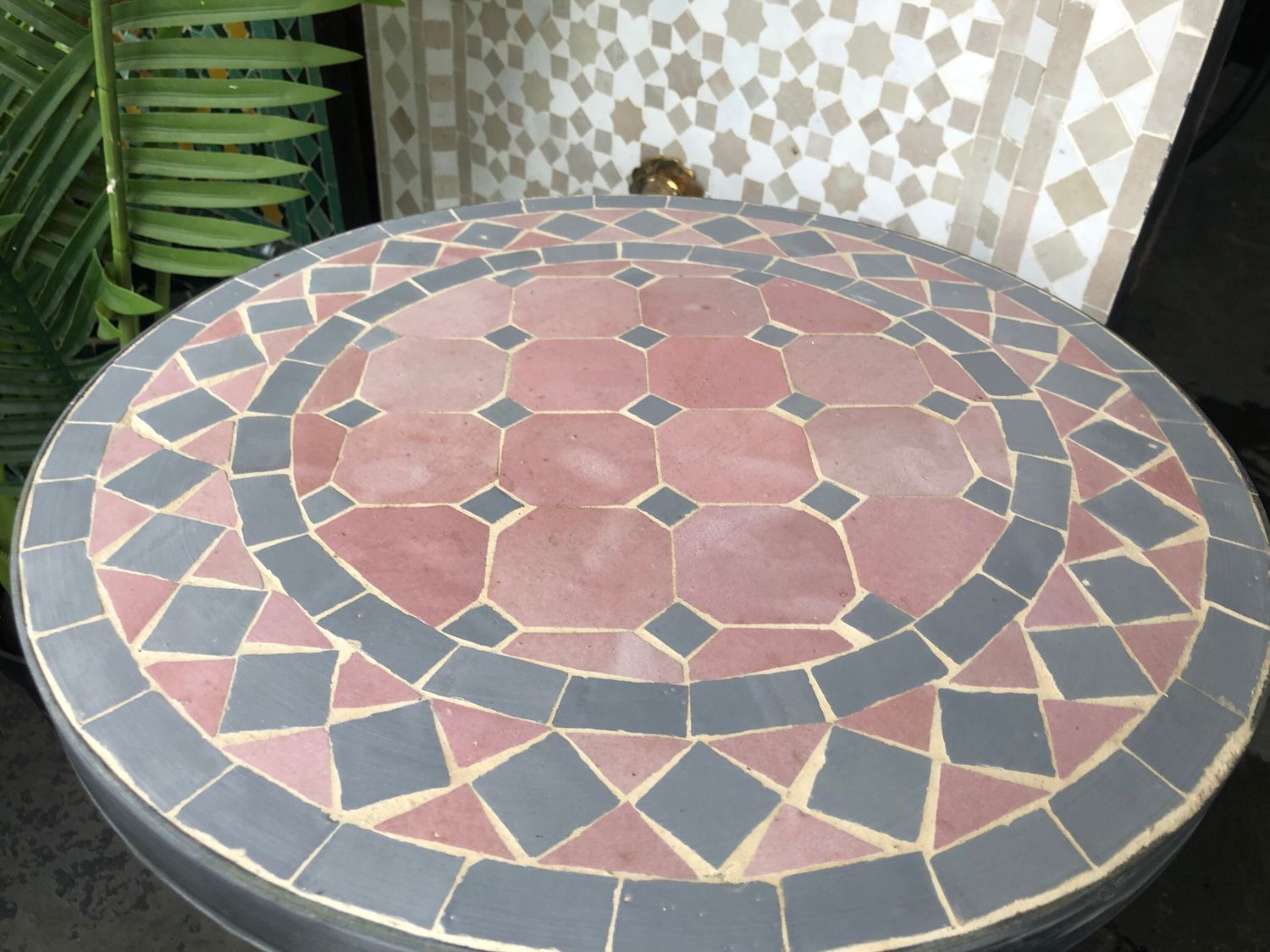 Marokkaanse Mozaiektafel (blad) 40 cm  Roze-Grijs Handgemaakt
