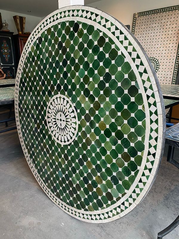 Marokkaanse Mozaiek tafel (blad) Met ROZET 140 cm Tamegroute Groen-Crème Marokkaanse Mozaiek tafel (blad) Met ROZET 140 cm Tamegroute Groen-Crème