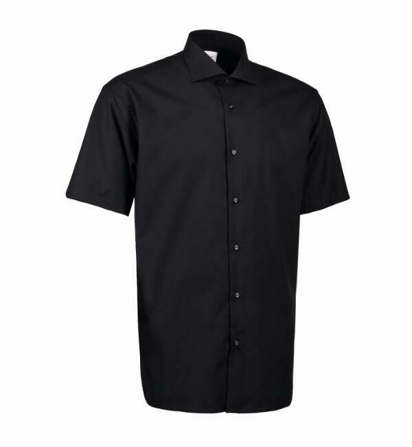 Black Fine Twill - Short Sleeve Modern Fit