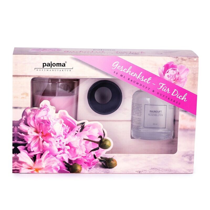 pajoma Wellness Geschenkset, 50 ml Raumduft + 45g Duftkerze Rosenblüte