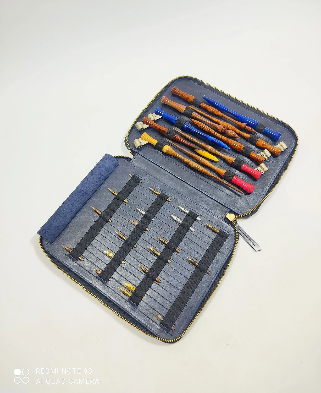 Rumi Leather - Professional Pen Case For Calligraphers - Dark Blue