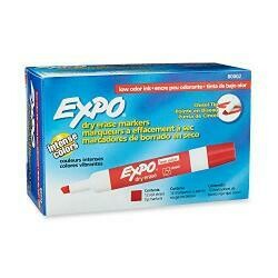 Expo 80002 Low-Odor Dry Erase Markers, Chisel Tip, Red, 12-Count
