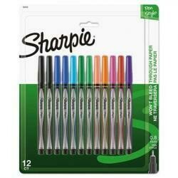 Sharpie Pens, Fine Point, 0.8 Mm, Black/Silver Barrels, Assorted Ink Colors, Pack Of 12