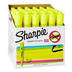 Sharpie Tank Style Highlighters, Chisel Tip, Fluorescent Yellow, Box Of 36 (1920938)