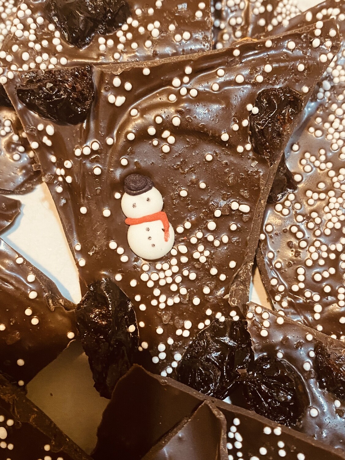Box of Chili Pepper Chocolate Bark with Dried Cherries