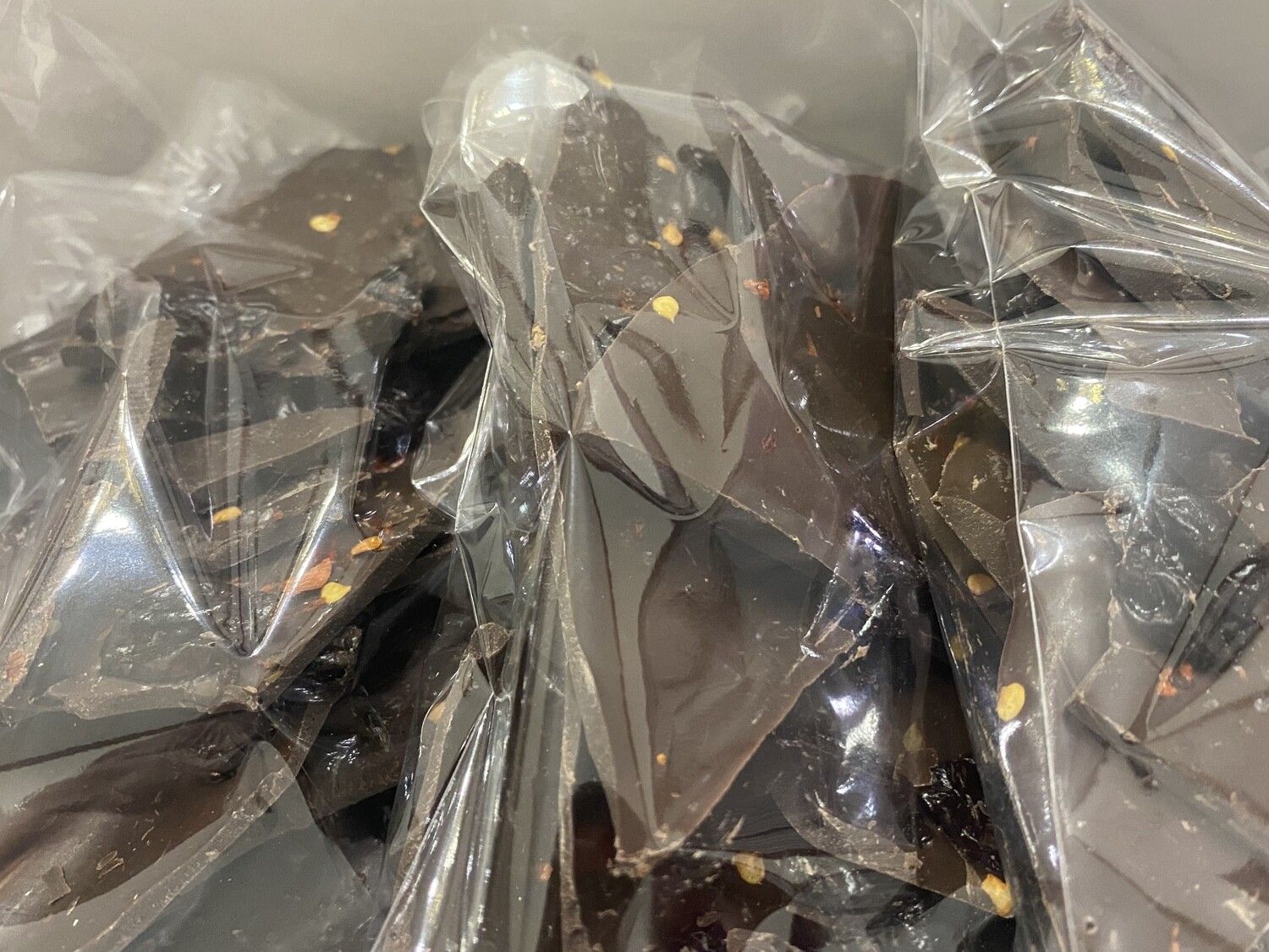 Box of Chili Pepper Chocolate Bark with Dried Cherries