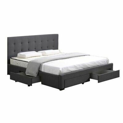 Levede Bed Frame Base With Storage Drawer Mattress Wooden Fabric King Dark Grey