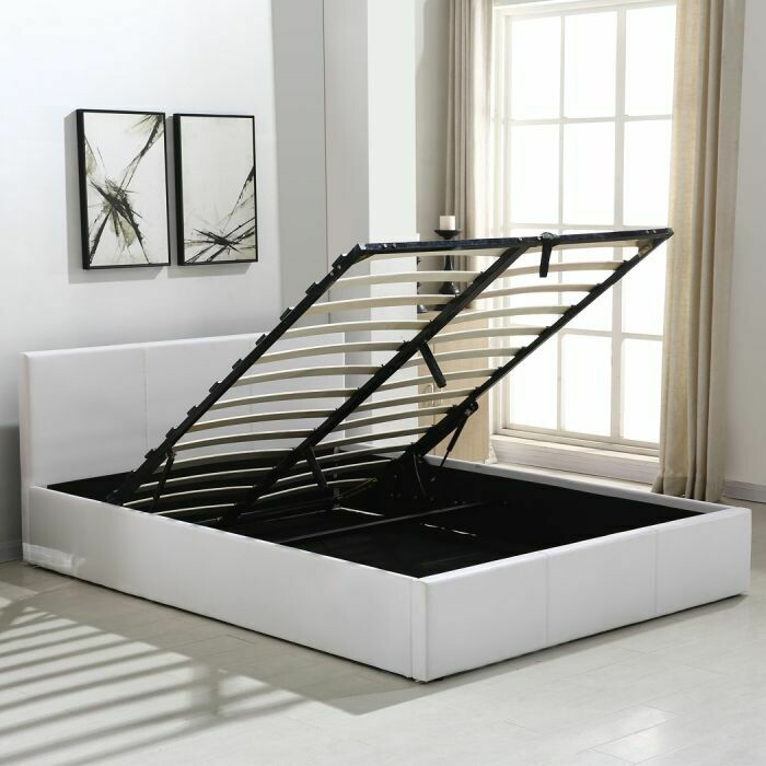 Levede Gas Lift Bed Frame Premium Leather Base Mattress Storage Queen Size White