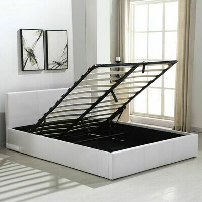 Levede Gas Lift Bed Frame Premium Leather Base Mattress Storage Queen Size White