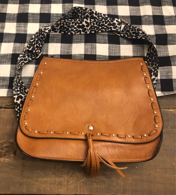 Leopard Guitar Strap Brown Crossbody Saddle Bag