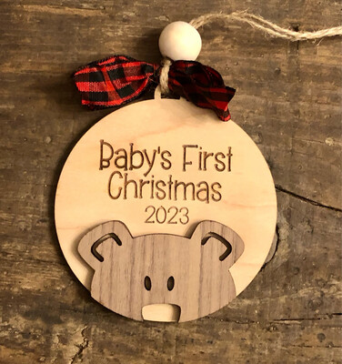 Baby's First Christmas Maple and Walnut Christmas Ornament