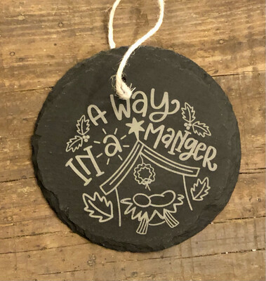 Away in A Manger Nativity Slate Ornament