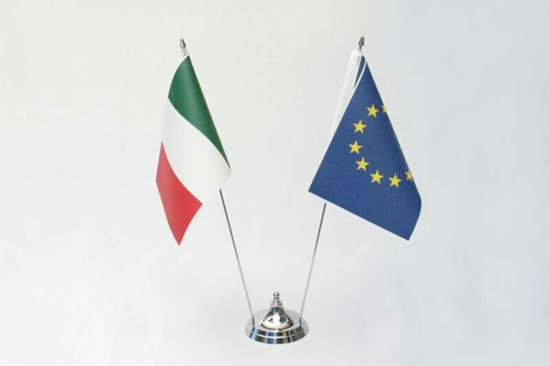 BASETTA DA TAVOLO 2 POSTI IN METALLO BANDIERINA ITALIA ED EUROPA