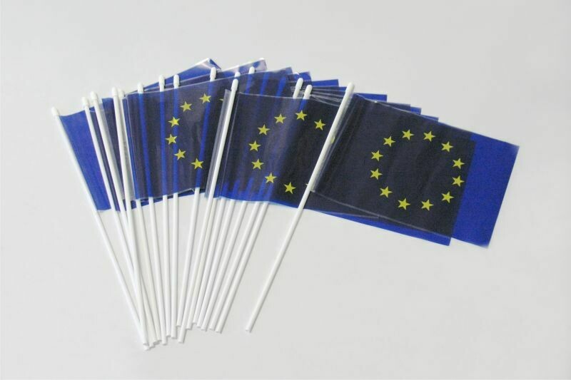 BANDIERINE EUROPA 20X30 IN PLASTICA CON ASTINA - CONF. DA 50PZ.