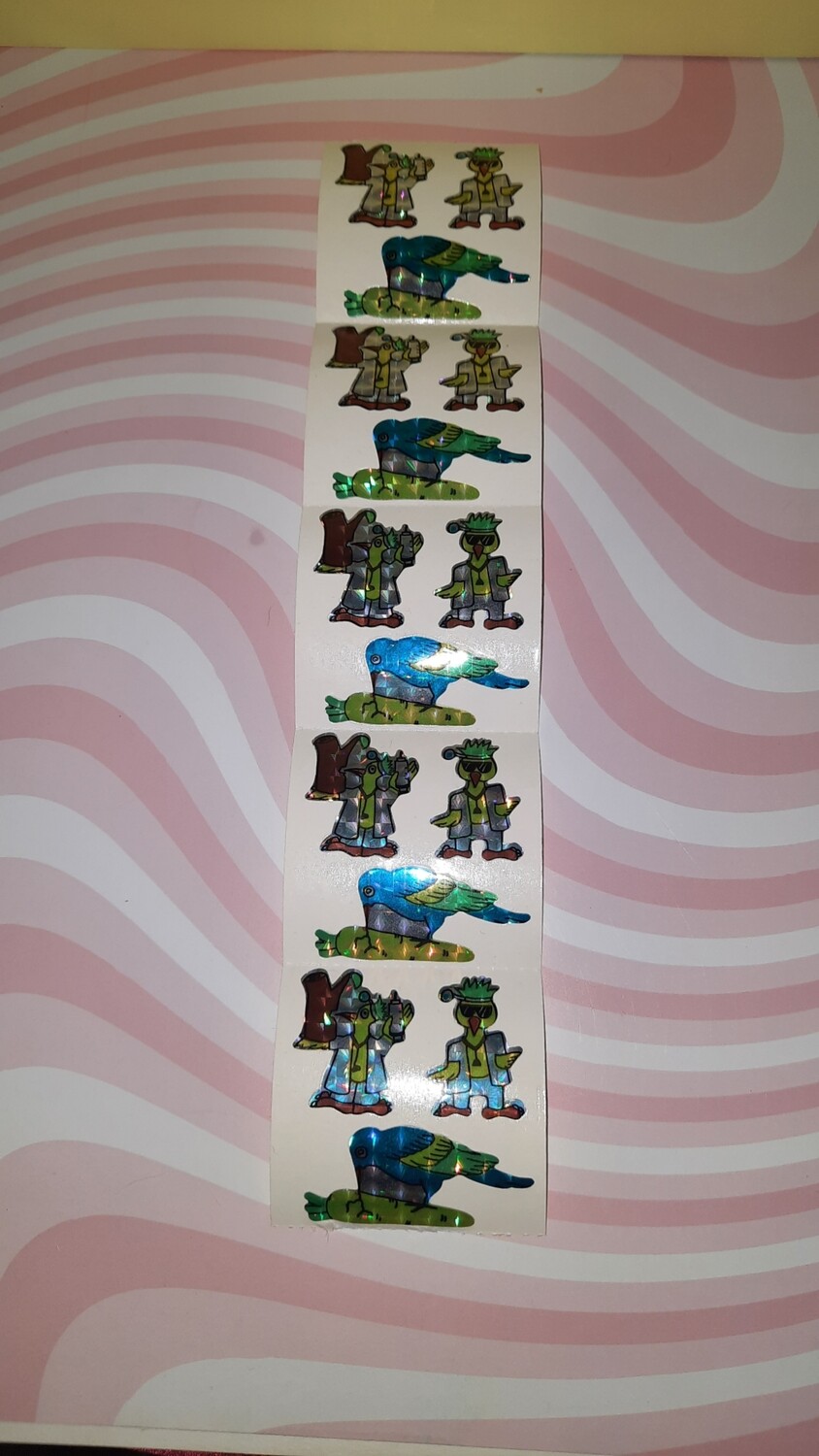 Sticker Abriss, 80er/ 90er Jahre Spielzeug 5 Stück aneinander hängend.