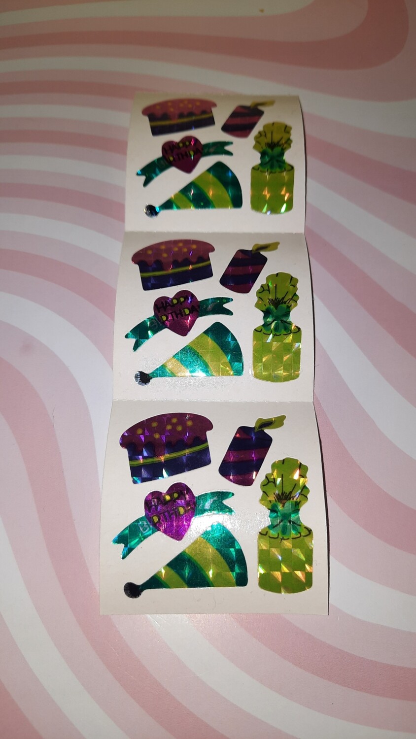 Sticker Abriss, 80er/ 90er Jahre Spielzeug 3 Stück aneinander hängend.