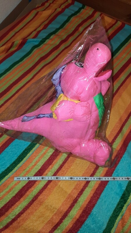 90er Kuschel Ballon-Seide/ Neon Pink ca.30 cm. Drache/ Dino