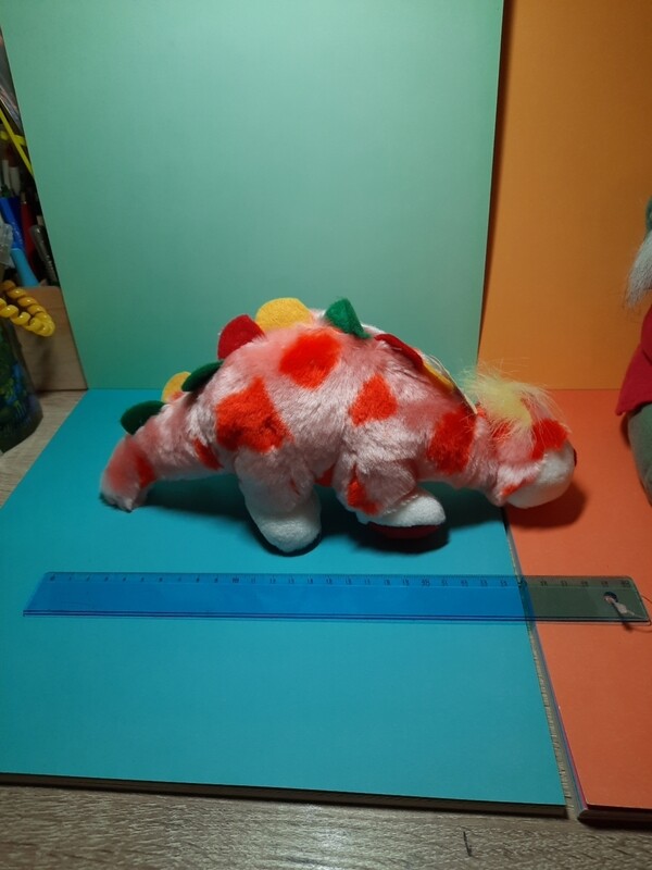 90er Kuscheltier/ Neon gepunktet, 30 cm. Drache/ Dino
