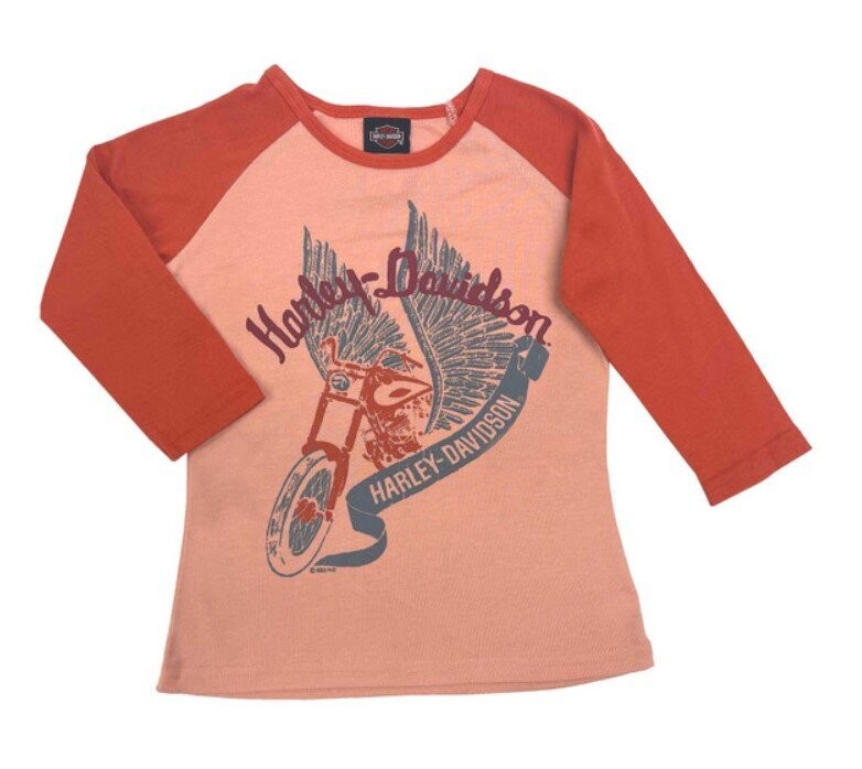 Harley-Davidson Girl's 3/4 Sleeve Raglan Colorblocked Tee - Orange