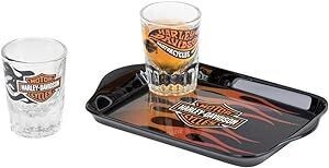 Harley-Davidson Schnapsgläser Set und Tablett "Flames Shot Glass Set"