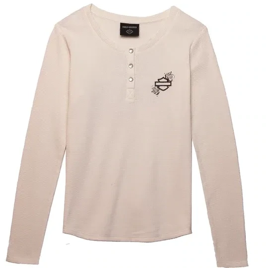 Harley-Davidson Damen Longsleeve "Fireside Roses Thermal" White
