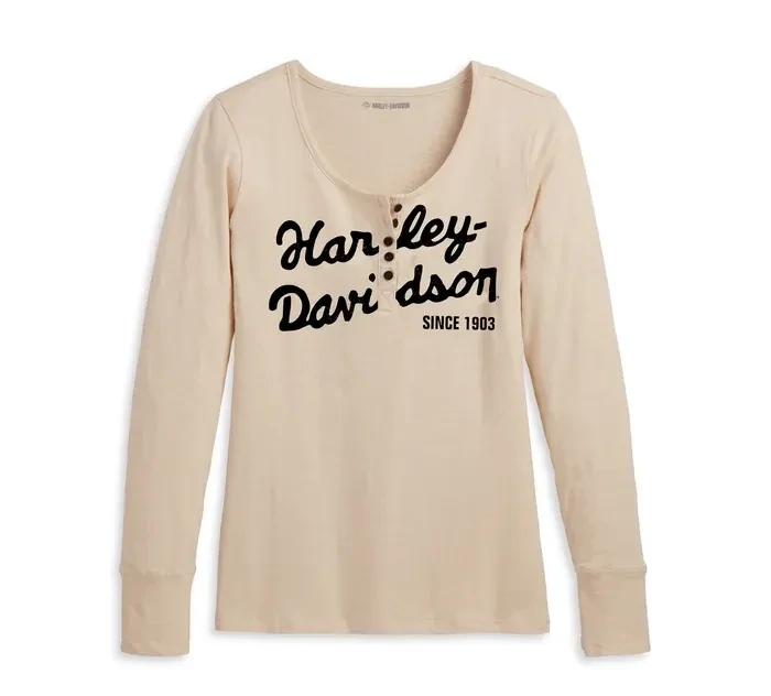 Harley-Davidson Damen Longsleeve "Suspension Scoop Neck Henley" Oatmeal