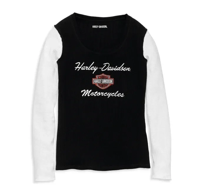 Harley-Davidson Longsleeve "Iconic Scoop Neck Contrast Sleeve Knit Top" Colorblocked
