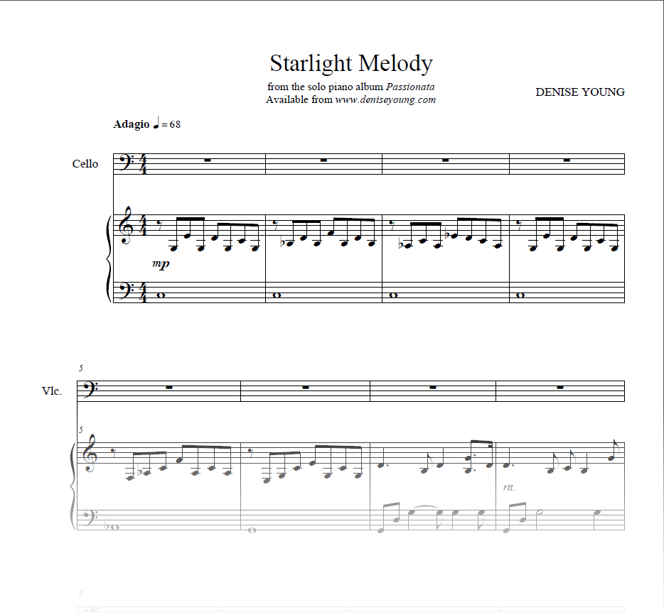 "Starlight Melody" Sheet Music for Piano and Cello