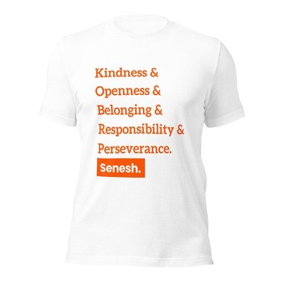 Adult Senesh Values (Hebrew & English, front and back) T-Shirt