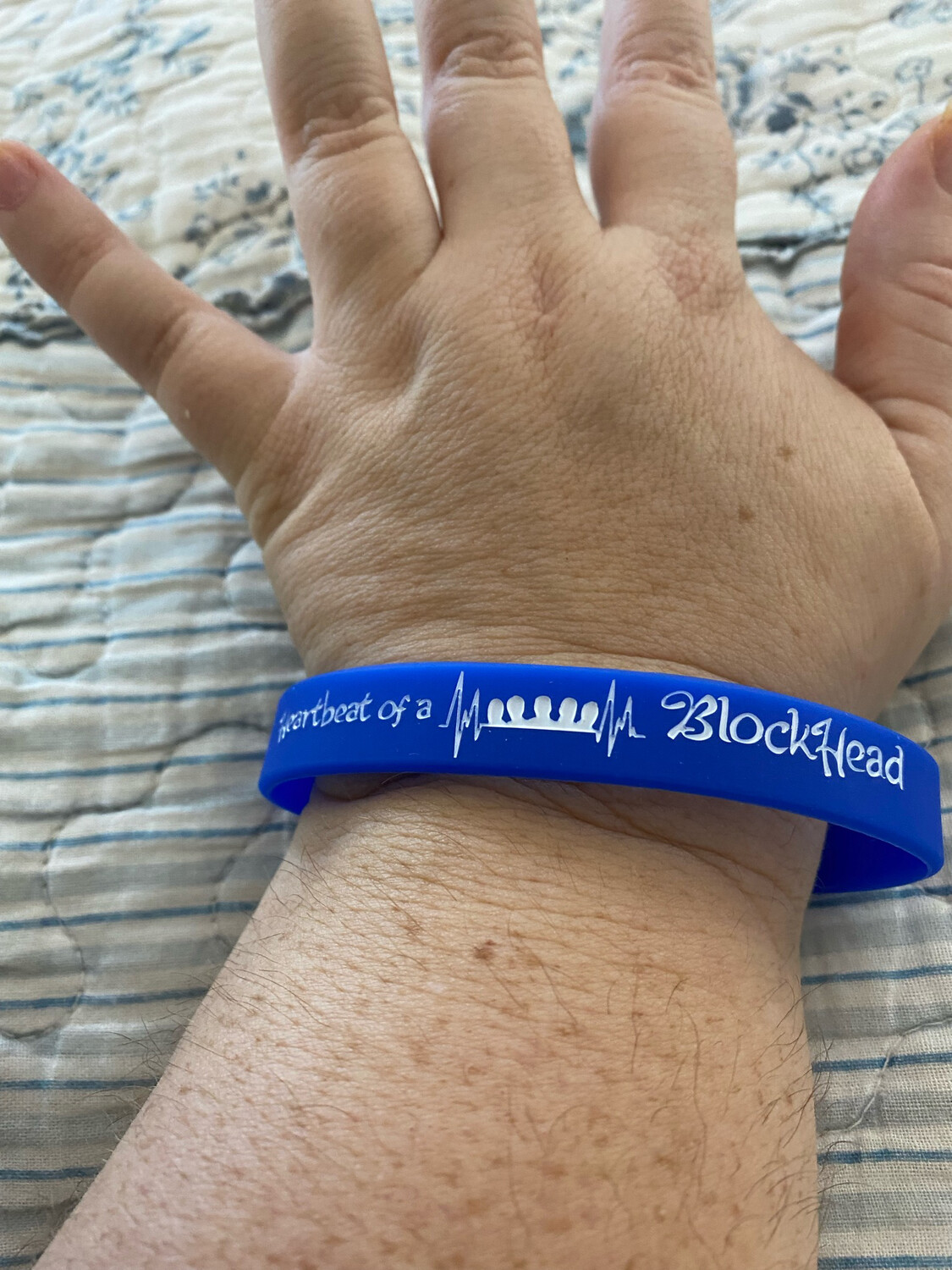 Heartbeat Of A Blockhead Wristbands (Blue Colour &amp; White Text)