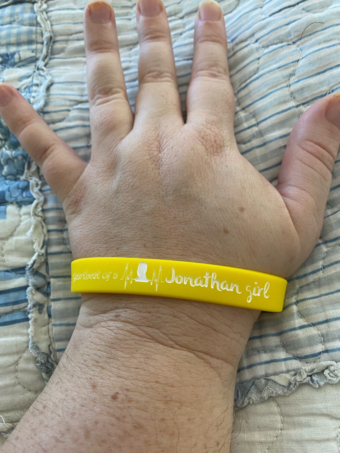 Heartbeat of a Jonathan girl Wristbands (Yellow Colour &amp; White Text)