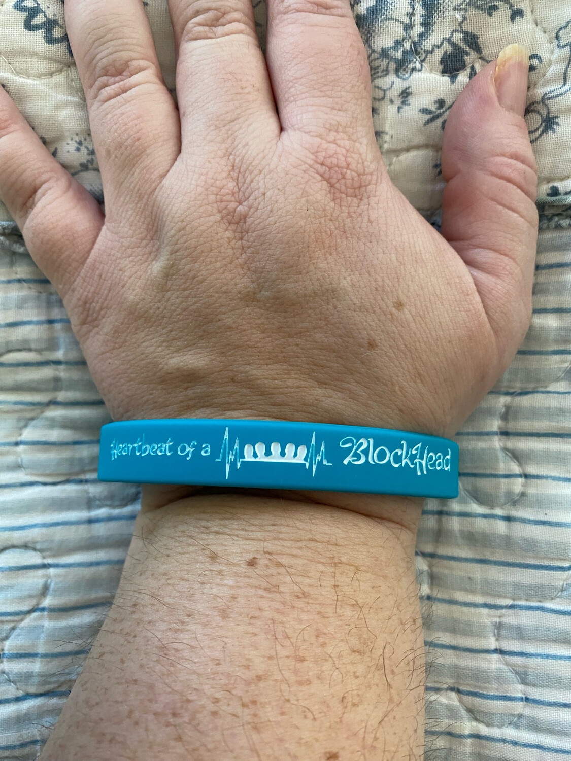Heartbeat Of A Blockhead Wristbands (Teal Colour &amp; White Text)