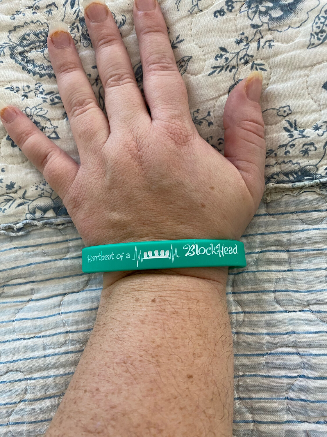 Heartbeat Of A Blockhead Wristbands (Green Colour &amp; White Text)